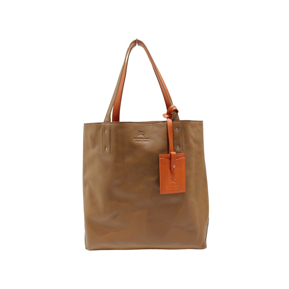 BURBERRY BLACK LABEL reversible tote bag brown orange Camel Tan leather handbag
